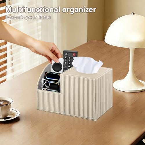 PU Leather Square Tissue Box Cover - Multi-Functional Tissue Box Holder - Image 2