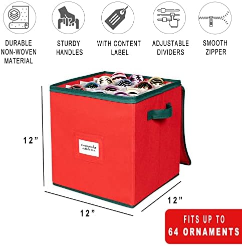 HOLDN’ STORAGE Christmas Ornament Storage Box Christmas Decor Storage Containers that Store up to 64 – 3” x 3” Holiday Xmas Ornaments – Adjustable Compartment To Fit Many Sizes Ornaments – Red - Image 3
