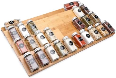 Bamboo Spice Drawer Organizer, 4 Tier Expandable From 13" to 26" by DEWVIE