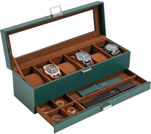 ProCase Watch Box, 6 Slot Watch Display Case with Drawer -MidnightGreen by ProCase