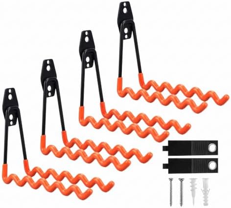 Garage Hooks, 4 Pack Wave Hooks for Hanging Heavy Duty Ladders, Bikes, Tools Ideal for Garage, Garden, Basement Utility Room Storage (Orange) by CRXCRC