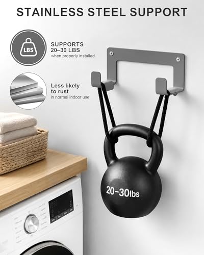 Ironing Board Hanger Wall Mount, Stainless Steel Hooks, Grey - Image 3
