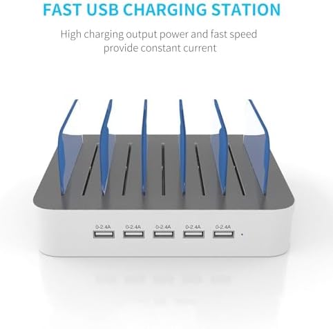 MSTJRY Charging Station for Multiple Devices : 5 Port Multi USB-A Charger Stations Multi-Device Organizer Charging Dock Designed for iPhone iPad Cell Phone Tablets (7 Short Cables Included) - Image 2