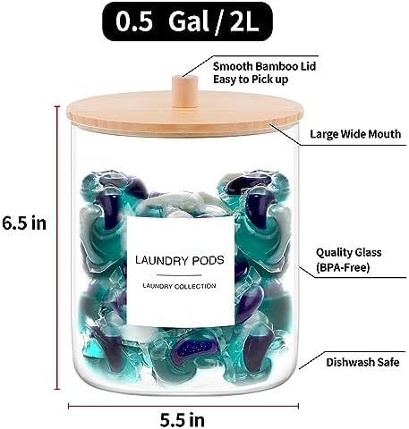 Glass Jars for Laundry Room Organization, Laundry Pods Container with 27 Labels, Detergent Holder with Bamboo Lid, Cute Storage Jars (Set of 2) - Image 3