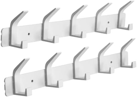 Coat Rack Wall Mounted,5 Coat Hooks for Hanging Coats,Heavy Duty Metal Double Hook Rack Hook Rail,Coat Rack with Hooks,Wall Mount Coat Hanger for Hat Towel Purse Robes,2Pack (White, 5 Hooks) by ZGELIN