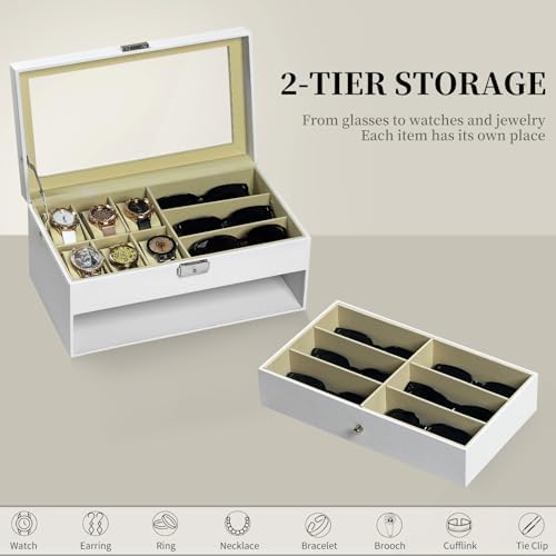 AUTOARK Leather 6 Watch Box & 9 Eyeglasses Storage Case,White,AW-131 - Image 6