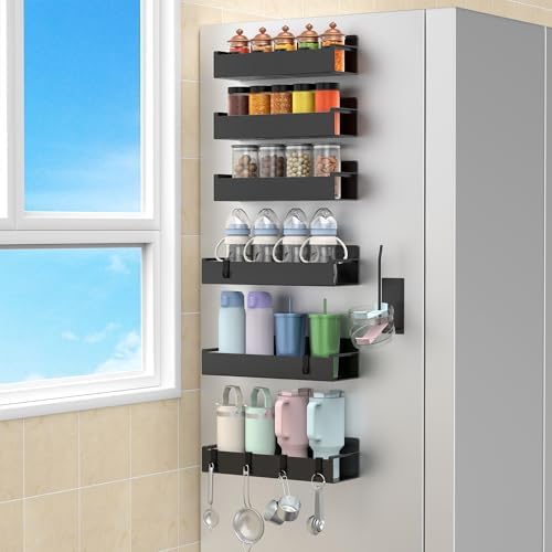 HuggieGems Magnetic Water Bottle Holder for Refrigerator, Cup Holder Organizer for Stanley and Tumbler for Kitchen, 6 Pack, Black by HuggieGems