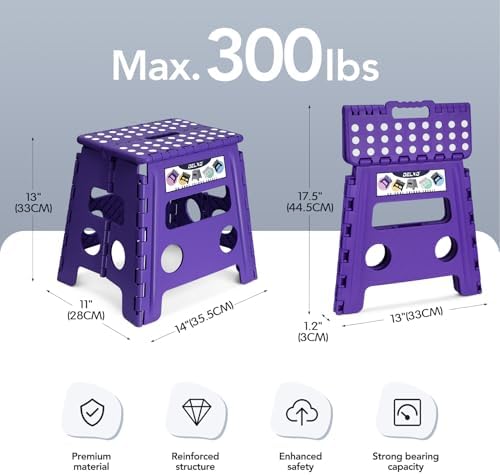 Delxo Folding Step Stool 13 Inch,300 Lbs Step Stool for Adults Purple - Image 2