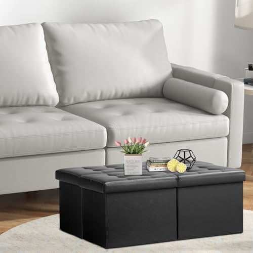 AmasSmile Footrest Ottoman Storage Bench,34" Leather Folding Chest,Black - Image 2