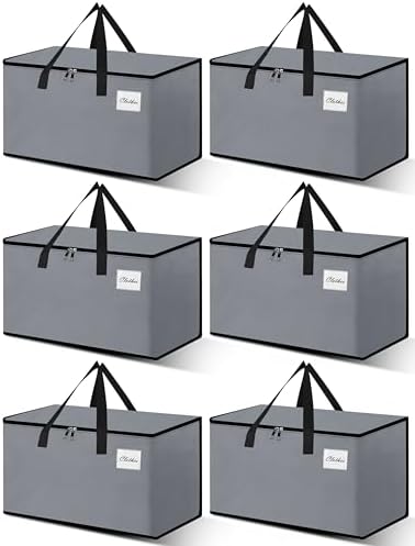 NATURELUX Heavy Duty Moving Bags - Extra Large Packing Bags and Storage Totes, Collapsible and Foldable Option for Moving and Storage, Grey, 93 L - 6 Pack by NATURELUX