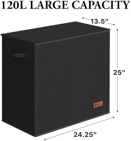 Simple Houseware Double Laundry Hamper with Lid & Removable Bags, Black - Image 2