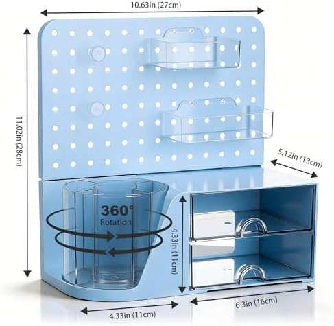 Comix Desk Organizer with 2 Drawer, Blue 360° Rotating Pen Holder for Desk - Image 2