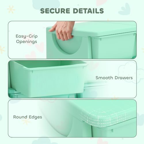 Qaba 9 Drawers Kids Storage Unit 3 Tier Stackable Toy Organizers Green - Image 6