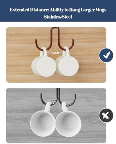 Luckinow Mug Hooks Under Cabinet 3 Pack, Coffee Cup Hooks for Hanging Under Shelf, Mug Organizer Rack with 12 Hooks for Displaying Mugs, Coffee Cups and Kitchen Utensils, Brown - Image 4