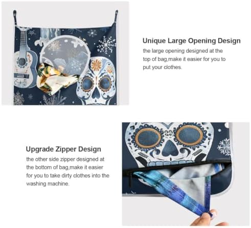 Hanging Laundry Hamper Bag Over the Door Laundry Hamper Wall Hamper with Stainless Steel Hooks for Dirty Clothes Saving Space Large Size 29.5X20inch 1PCs Black Skull - Image 4