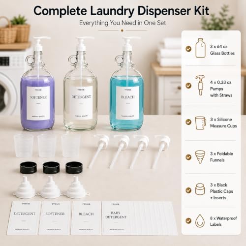 3 PCS 64 Oz Glass Liquid Laundry Detergent Dispensers with Pumps - Image 2
