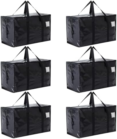 Moving Bags Heavy Duty Extra Large, Moving Boxes, Moving Supplies Essentials, Blue Storage Bins with Lids, Plastic Packing Totes, Storage Bags for Clothes with Handles & Zippers(Black, 6 Pack) by Unknown