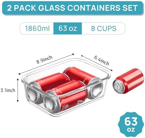 Vtopmart Large Glass Storage Containers, Green, 2Pack, 1860ml/63oz - Image 2