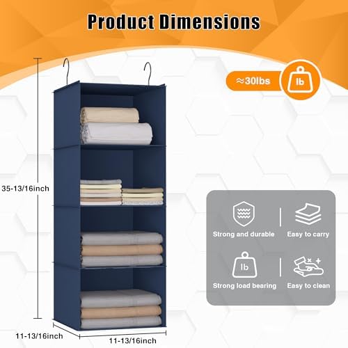 Hanging Closet Organizer 4-Shelf, Oxford Fabric Wardrobe Storage, Navy Blue - Image 3