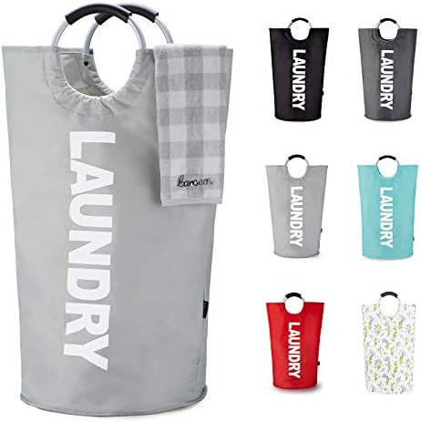 Caroeas 100L Laundry Basket,Large Laundry Hamper, Laundry Bag with Padded Handles, Clothes Hamper Stands Up Well, Collapsible Free Standing Easy Storage Washing Bin (Light Grey,100L) by Caroeas