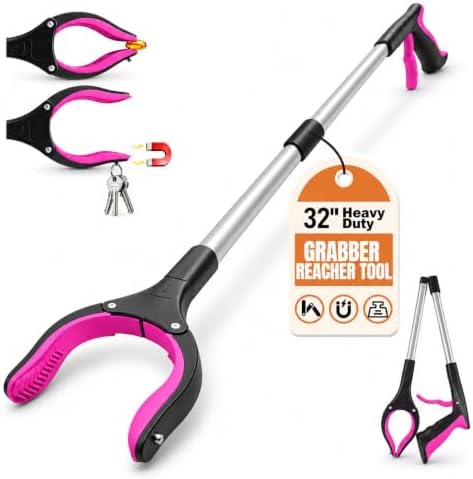 32" Grabber Reacher Tool, LEGENDONE Foldable Reacher Grabbers Pickup Tool for Senior, Heavy Duty Upper Gripper, Wide Claw Trash Picker, Strong Grip| Powerful Magnet| 360° Rotating Head by Unknown