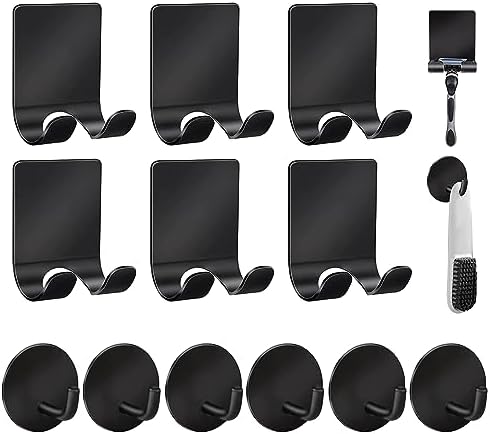 Diesisa Razor Holder 304 Stainless Steel for Shower + Adhesive Sticky Heavy Duty Waterproof Wall Hooks, Premium for Hanging Towels, Coat, hat (6+6 Pack) - Black by Home