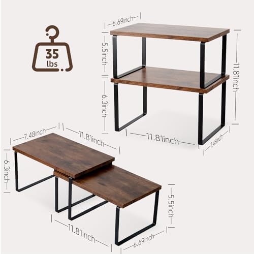 2 Pack Expandable Cabinet Shelf, Wood & Metal (Brown) - Image 3