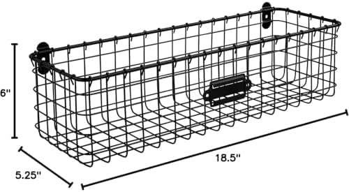 Spectrum Wall Mounted Wire Basket with Label Matte Black, Vintage Wire Basket Wall Mount Organizer for Kitchen Bathroom Laundry Pantry, Durable Steel Wall Mount Storage Basket - Image 2