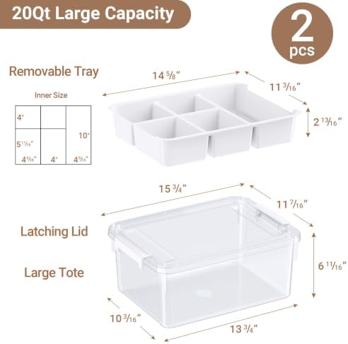 40Qt Stackable Storage Bins with Lids Trays Craft Box Organizers, 2Pack,WH - Image 2