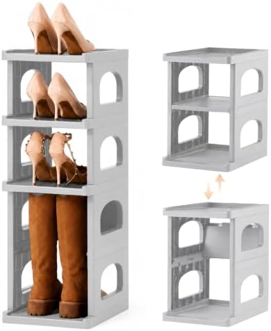 5 Tiers Vertical Shoe Rack for Closet Narrow Shoe Holder Storage Organizer, Plastic Free Standing Shoe Rack Shelf for Entryway Stackable Stability DIY, Grey by HHKHenHaoKan