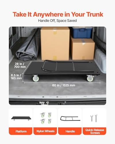 VEVOR 2000 LBS Heavy Duty Platform Truck, Upgraded Version with Larger Deck (60" x 28"), Industrial Steel Flatbed Cart with Swivel Wheels, Push Cart Dolly for Warehouse/Garage/Moving/Garden - Image 4