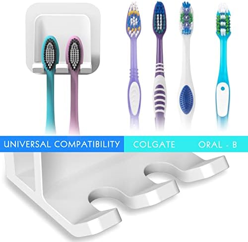 2 PCS Self-Adhesive Toothbrush Holders Wall Mounted, Water Proof Toothbrush Hook, 2 in 1 with Toothbrush Hanger and Gargle Cup Holder for Bathroom Shower (White) - Image 3