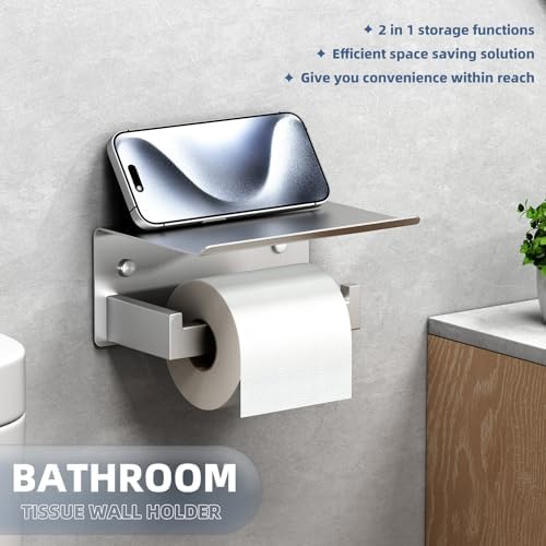 APLusee Toilet Roll Holder with Shelf, Brushed Nickel, 304 Stainless Steel - Image 3