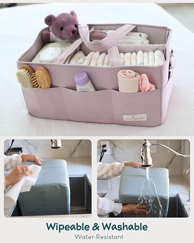Lily Miles Baby Diaper Caddy Organizer, Wipeable Diaper Organizer Basket with 8 Pockets for Newborn Essentials, Baby Shower Gifts, Nursery Tote Bag for Changing Table or Car (Rosy Lilac, Large) - Image 4