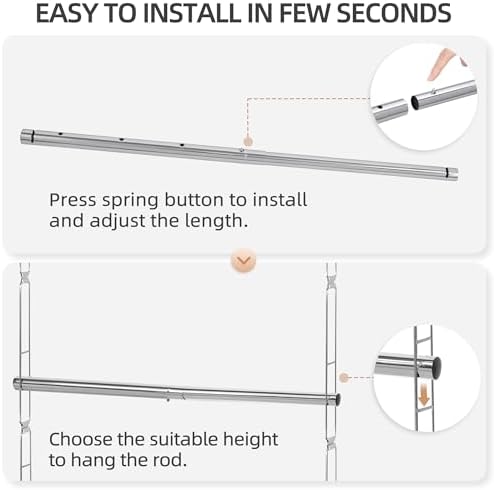 STORAGE MANIAC Hanging Closet Rod, Adjustable Width and Height Closet Hanging Organizer, Space-Saving Clothes Hanging Bar, Closet Extender Hanging Rod Double Closet Hanging Rod, 1 Pack Chrome - Image 4