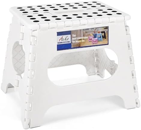 ACKO 11" Folding Step Stool for Kids, Holds 300 lb Foldable Stools, White by ACKO