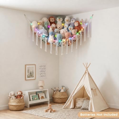 Basumee Stuffed Animals Hammock with LED Light Corner Net, Girls Room Decor - Image 4