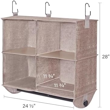 StorageWorks Hanging Closet Organizer with Rod, 4 Sections, 2 Tiers, Brown - Image 3