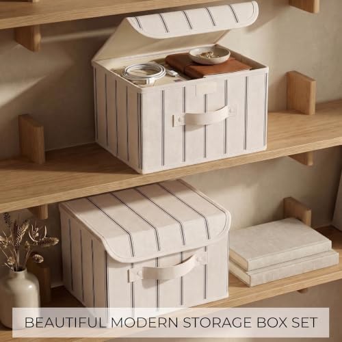 Decorative Linen Storage Boxes with Lids - Spacious Set of 2 Organizer Bins - Image 3