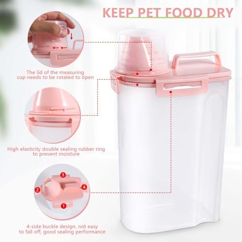 SenseYo Pet Food Storage Container Bin 2.5 lb Portable BPA Free Cat Dog Food Storage Container Dispenser with Measuring Cup and Seal Buckle for Small Animal Kibble Bird Seed Oatmeal Rice Flour - Image 3