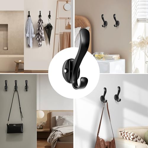Coat Hooks Heavy Duty - Easy to Install Metal Towel Hooks Screw-in Wall Hooks for Hanging Hat, Towel, Key, Robe, Scarf, Bag, Cap (8 PCS Black) - Image 5