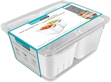 Kitchen Spaces Twin Colander Stackable Food Storage Organizer for Fridge, Freezer, and Pantry, 8.8" x 6.8" x 3.9", Blue by KitchenSpaces