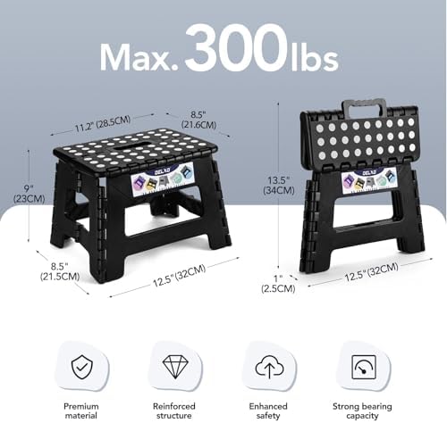 Delxo 9 Inch Kids Step Stool,300 Lbs Folding Step Stool for Toddler Black - Image 2