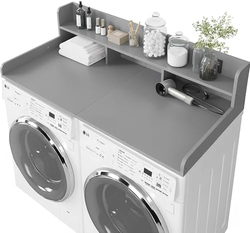 Washer Dryer Countertop with Shelf, 2-Tier Laundry Countertop Over Washer and Dryer, 54" x 27.55" Wooden Table for Folding Clothes for Laundry Room Organization and Storage (Gray) by HMAZAE