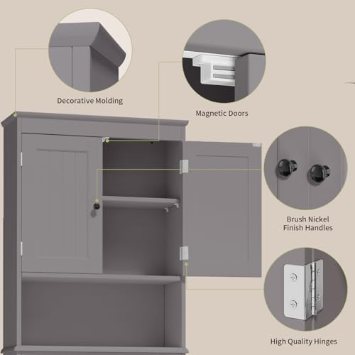 Gizoon Over the Toilet Storage Cabinet with Adjustable Shelf, Grey - Image 5