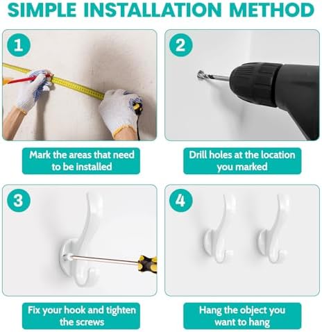 Coat Hooks Heavy Duty - Easy to Install Metal Towel Hooks Screw-in Wall Hooks for Hanging Hat, Towel, Key, Robe, Scarf, Bag, Cap (4 PCS White) - Image 4