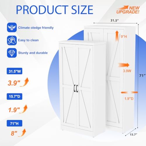 GAIOUS 71" Tall Kitchen Pantry Cabinet,White Cupboard,Metal Storage Cabinet - Image 2