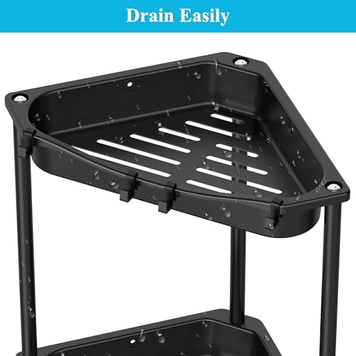 HuggieGems Metal Floor Standing Corner Shower Caddy, Jet Black, 4 Tier - Image 7