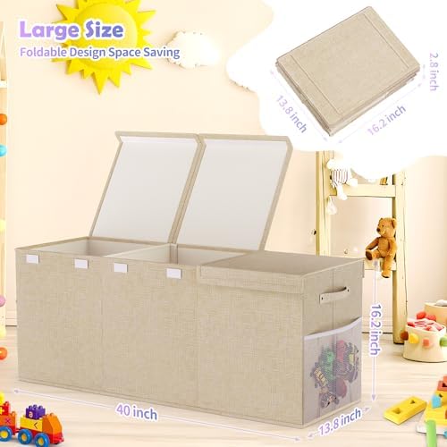 Extra Large Toy Box, Collapsible Toy Storage Organizer, 40"x16"x16", Beige - Image 7