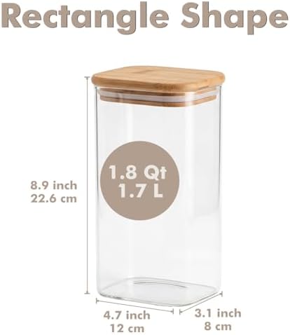 3-Pack 1.8Qt Rectangle Glass Storage Jars with Bamboo Lids - Image 2